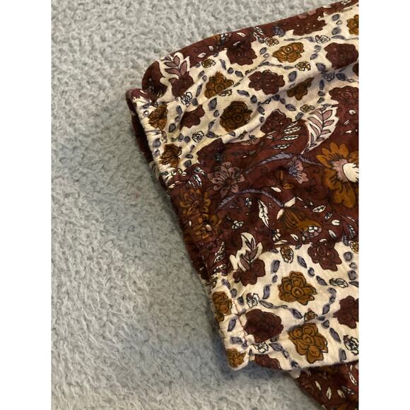 Rachel Zoe Top Large Oversized Slouchy V-Neck Peasant Floral Cottage Brown Cream - Picture 4 of 10